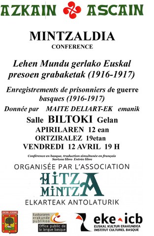 Enregistrements de 10 prisonniers de guerre Basques en Allemagne (1916-1917) : présentation des archives et projection de film 