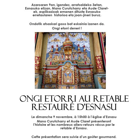 Ongi Etorri au retable  restauré d’Esnazu