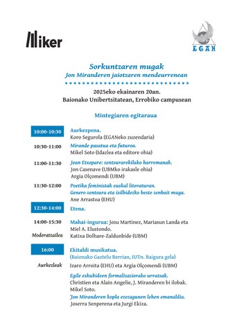 Sorkuntzaren mugak, Jon Miranderen jaiotzaren mendeurrenean