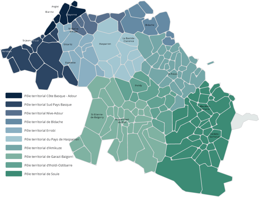 Pôles territoriaux du Pays Basque nord (infographie : ICB)