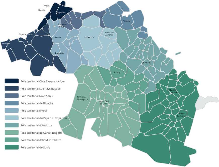 Pôles territoriaux du Pays Basque nord Pôles territoriaux du Pays Basque nord (infographie : ICB)